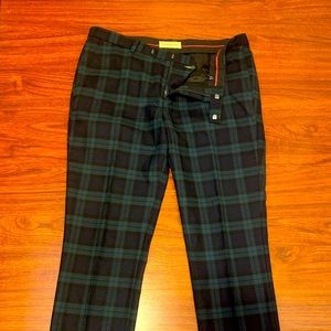 Noose & Monkey slim fit green tartan trousers.